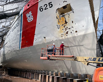 United States Coast Guard Ship hull plating side scan ultrasonic testing